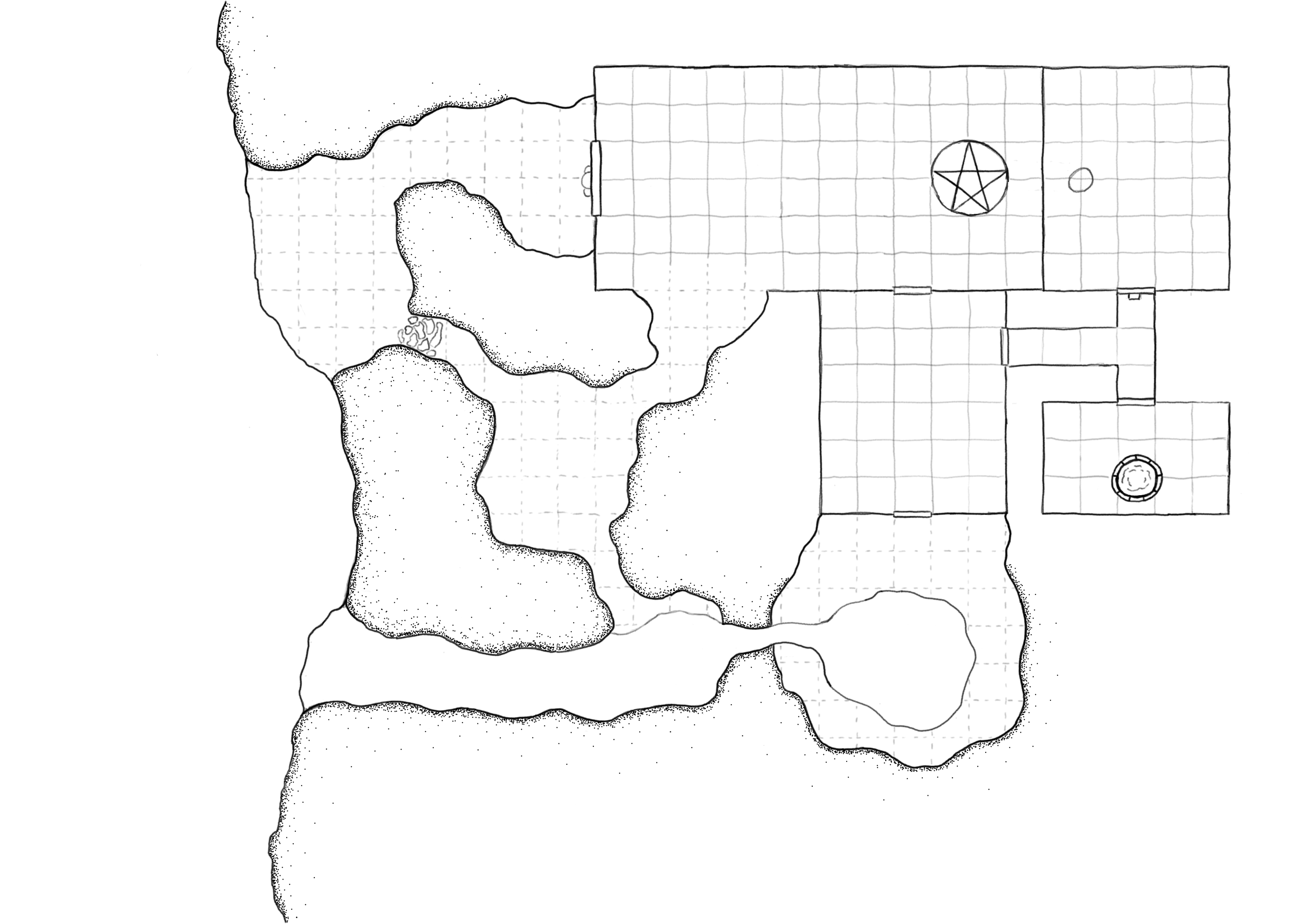 Unfinished dungeon map with stippling texture